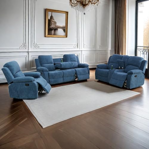 Blue Reclining Sofa Set - 3 Piece Collection