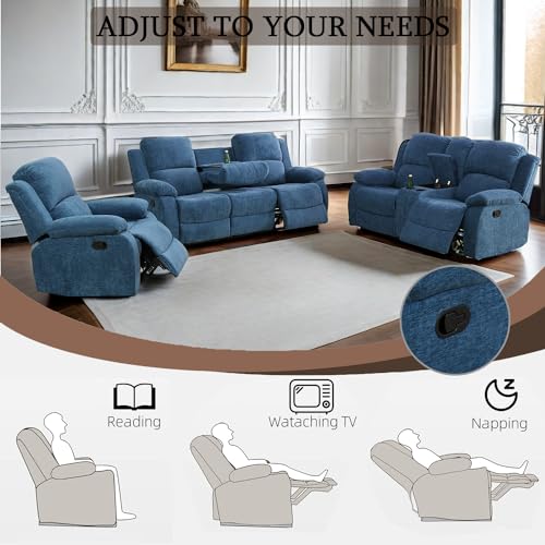 Blue Reclining Sofa Set - 3 Piece Collection