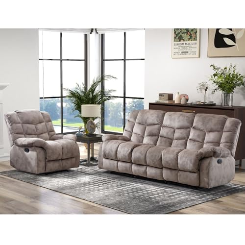 CANMOV Light Brown Manual Reclining Sofa Set