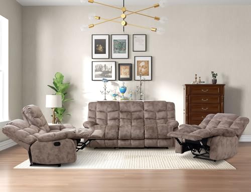 CANMOV Light Brown Manual Reclining Sofa Set