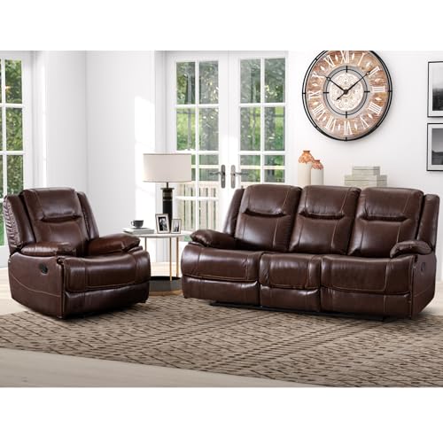 Brown Leather Recliner Sofa and Chair Set