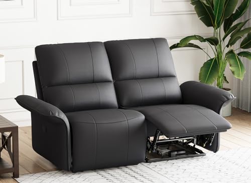 Belffin Black Leather Dual Recliner Loveseat Sofa