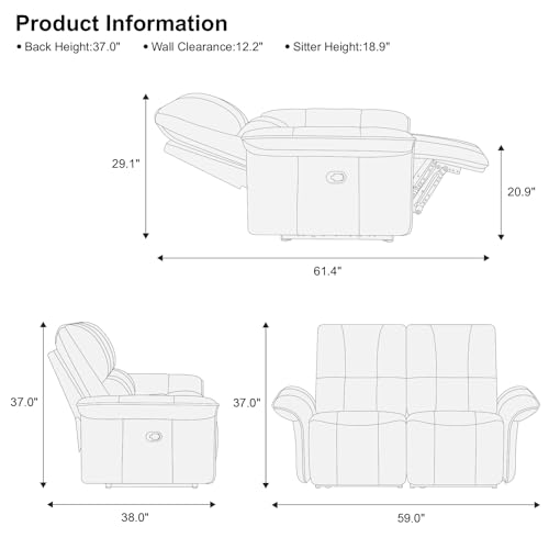 Belffin Black Leather Dual Recliner Loveseat Sofa