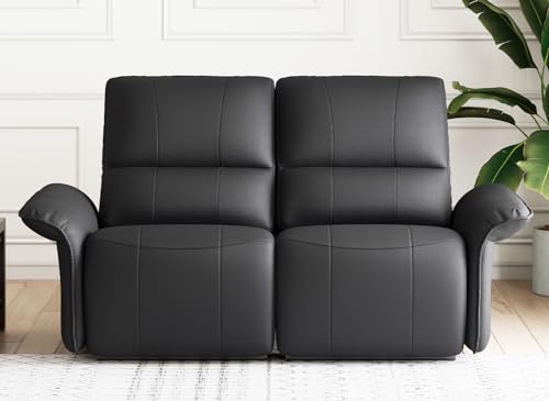 Belffin Black Leather Dual Recliner Loveseat Sofa