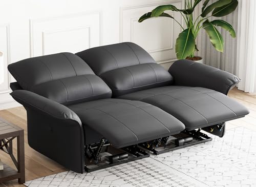 Belffin Black Leather Dual Recliner Loveseat Sofa