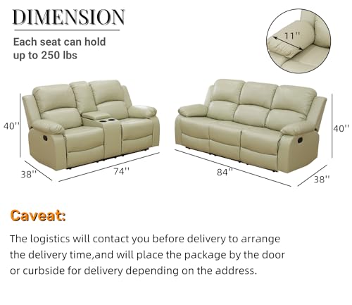 Beige Leather Recliner Sofa and Loveseat Set