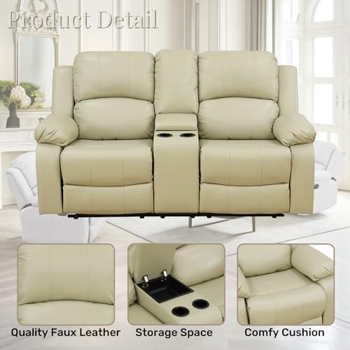 Beige Leather Recliner Sofa and Loveseat Set