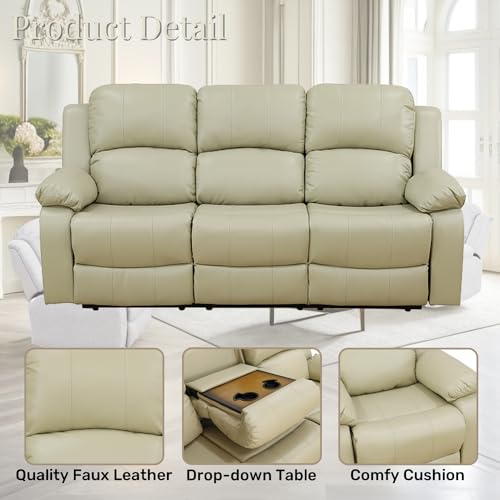 Beige Leather Recliner Sofa and Loveseat Set
