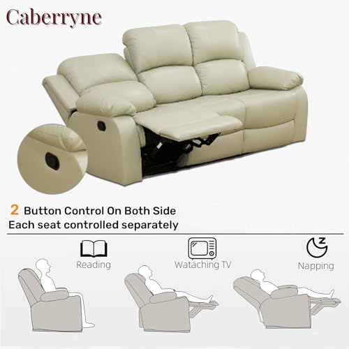 Beige Leather Recliner Sofa and Loveseat Set