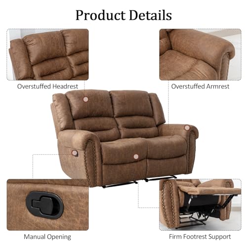 Nut Brown Manual Recliner Sofa Set - 3 Pieces