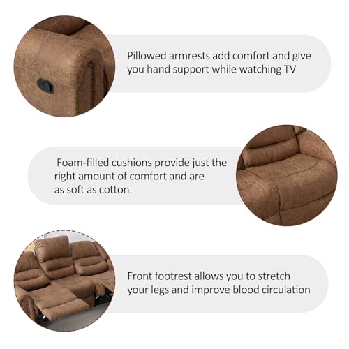 Nut Brown Manual Recliner Sofa Set - 3 Pieces