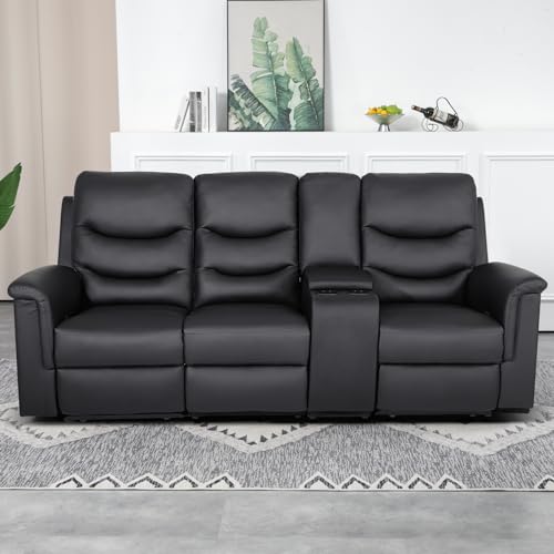 3-Seater Faux Leather Recliner Sofa with Console & Cup Holders
