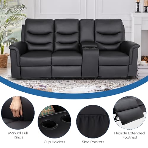 3-Seater Faux Leather Recliner Sofa with Console & Cup Holders