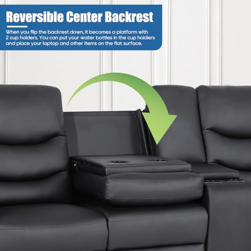 3-Seater Faux Leather Recliner Sofa with Console & Cup Holders