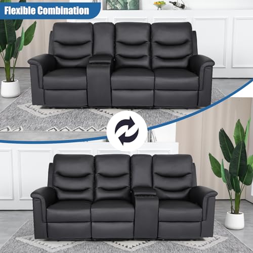3-Seater Faux Leather Recliner Sofa with Console & Cup Holders