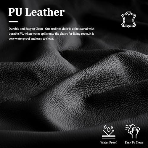 Black PU Leather 3-Seater Manual Reclining Sofa