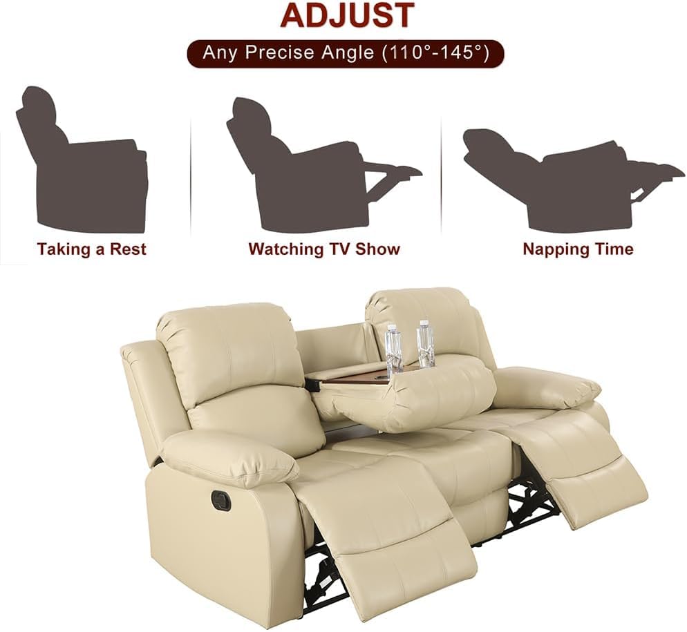 Beige Bonded Leather Reclining Sofa Set