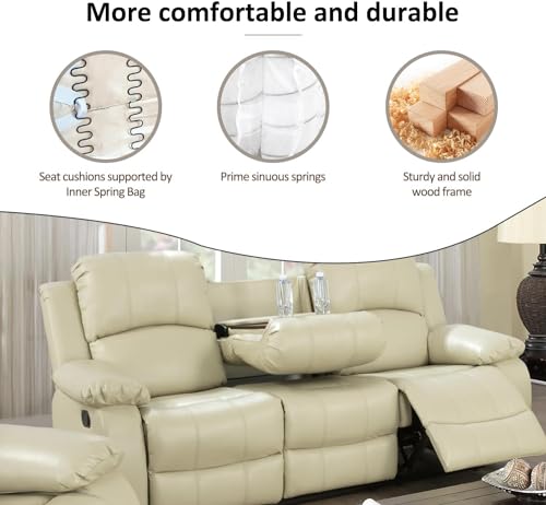 Beige Bonded Leather Reclining Sofa Set