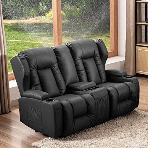 67" RV Loveseat Recliner with Console in Black