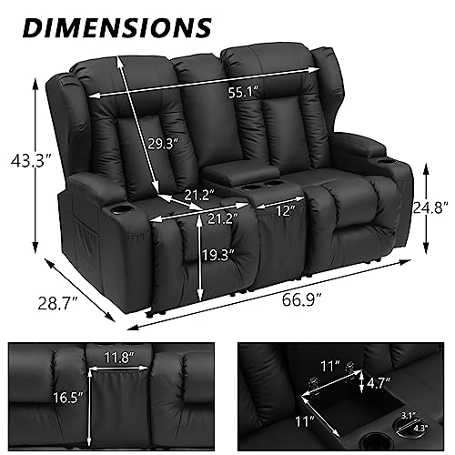 67" RV Loveseat Recliner with Console in Black