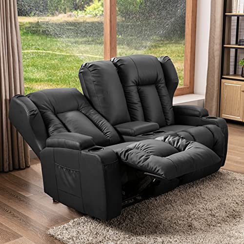 67" RV Loveseat Recliner with Console in Black