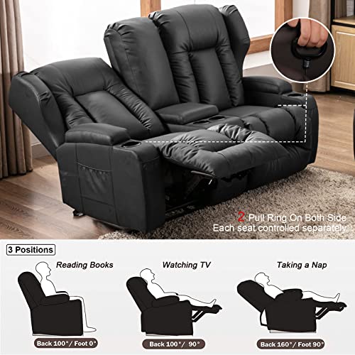 67" RV Loveseat Recliner with Console in Black