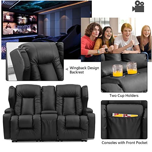 67" RV Loveseat Recliner with Console in Black