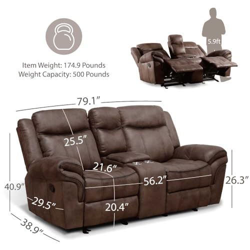 Amos Oversized Reclining Loveseat Sofa - Brown