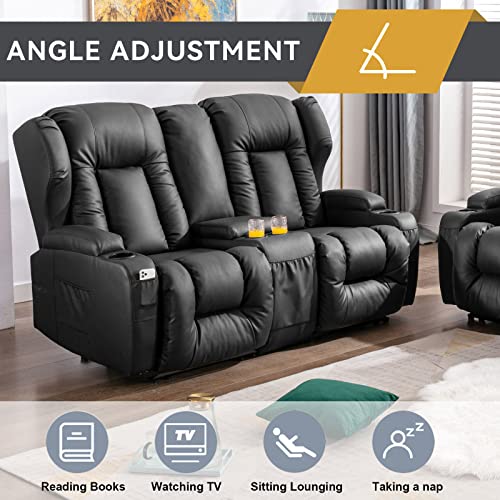67" RV Loveseat Recliner with Console in Black