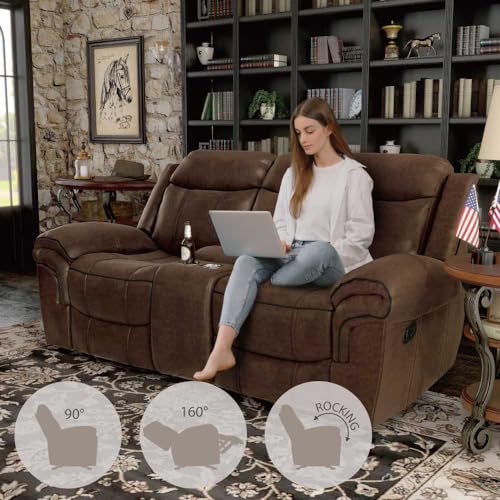 Amos Oversized Reclining Loveseat Sofa - Brown