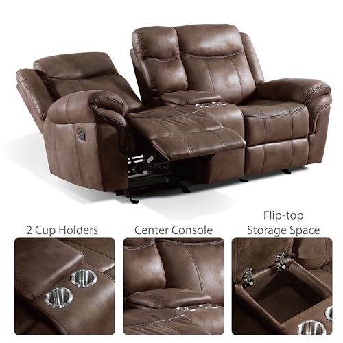 Amos Oversized Reclining Loveseat Sofa - Brown