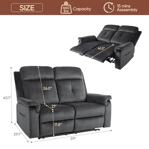 Velvet 2 Seater Recliner Sofa with Massage & Heat