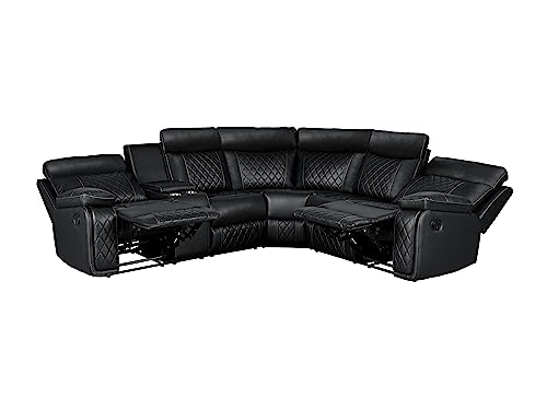 Black Leather Recliner Sectional Sofa Set