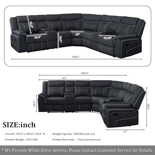 L-Shaped Manual Recliner Sectional Sofa with Console