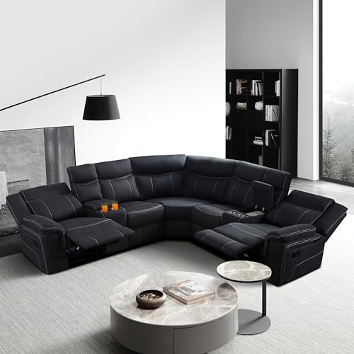 L-Shaped Manual Recliner Sectional Sofa with Console