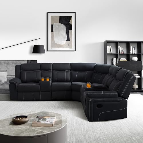 L-Shaped Manual Recliner Sectional Sofa with Console