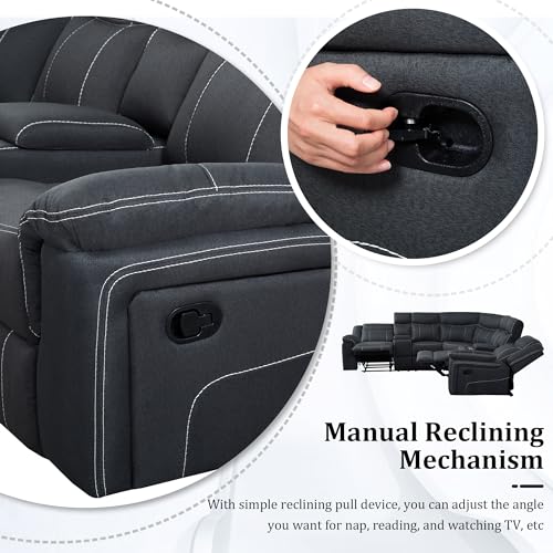 L-Shaped Manual Recliner Sectional Sofa with Console
