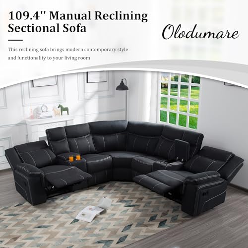 L-Shaped Manual Recliner Sectional Sofa with Console