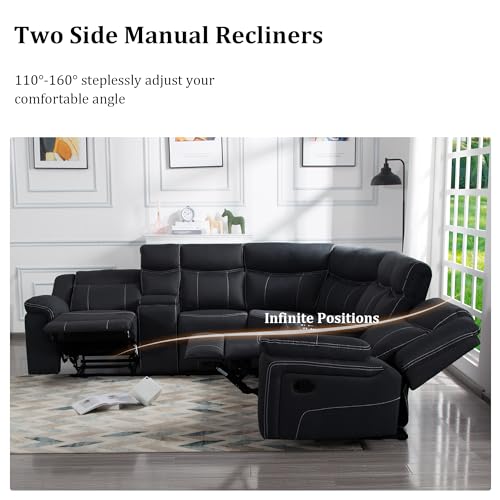 L-Shaped Manual Recliner Sectional Sofa with Console