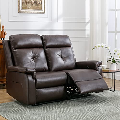 Brown Manual Reclining Leather Loveseat with Massage