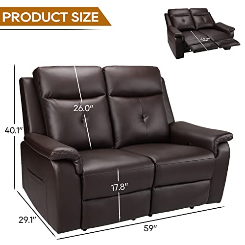 Brown Manual Reclining Leather Loveseat with Massage
