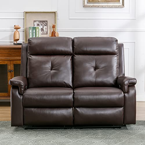 Brown Manual Reclining Leather Loveseat with Massage