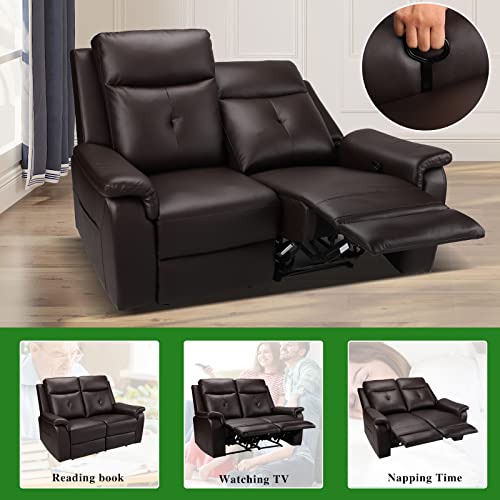 Brown Manual Reclining Leather Loveseat with Massage
