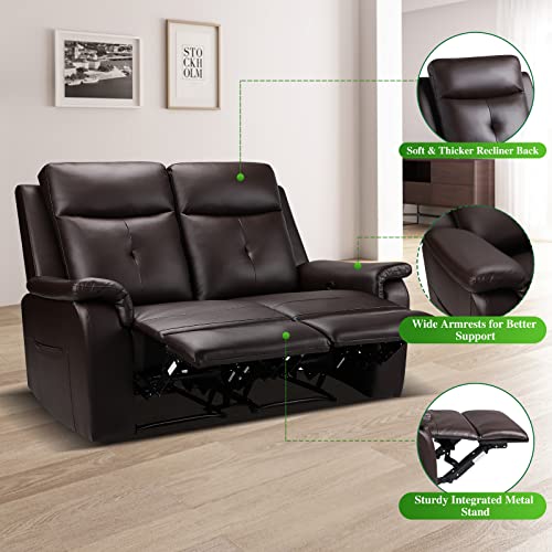 Brown Manual Reclining Leather Loveseat with Massage