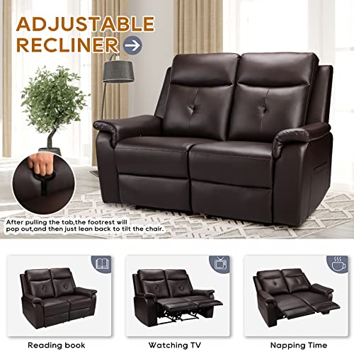 Brown Manual Reclining Leather Loveseat with Massage