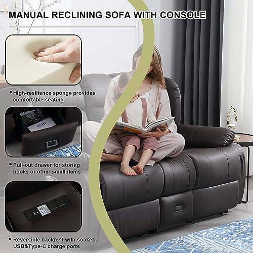 72.8" Loveseat Recliner Sofa with Console & Charging Ports