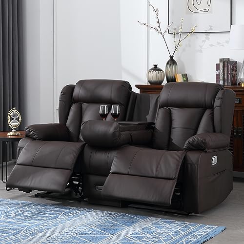 72.8" Loveseat Recliner Sofa with Console & Charging Ports