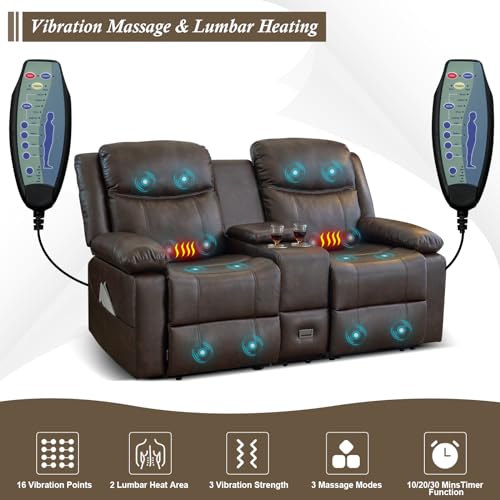 Comfortable Brown Reclining Loveseat with Console