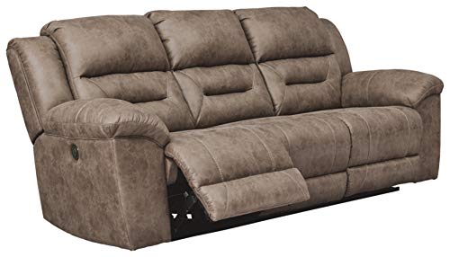 Stoneland Faux Leather Reclining Power Sofa - Light Brown