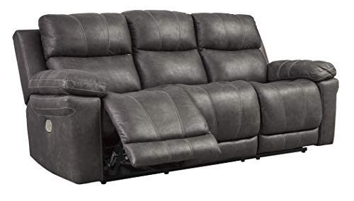 Gray Faux Leather Power Reclining Sofa with USB